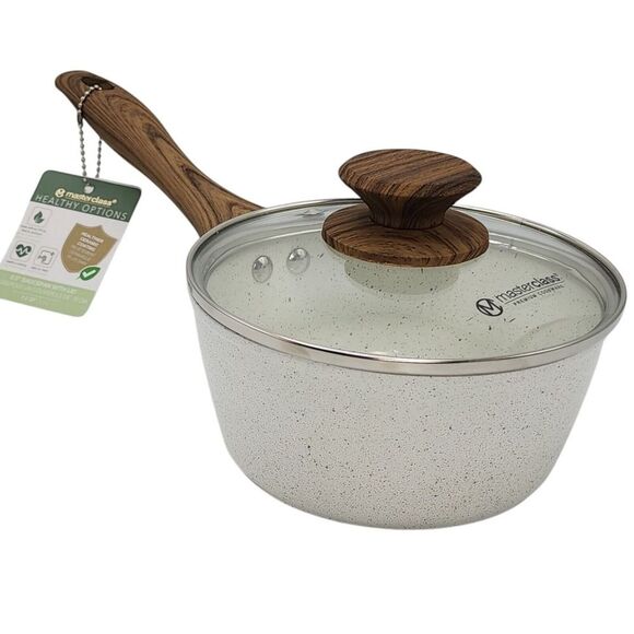 Masterclass Cookware Healthier Ceramic Coating Saucepan With Lid 1.2QT 6.5"Creme - Picture 1 of 11